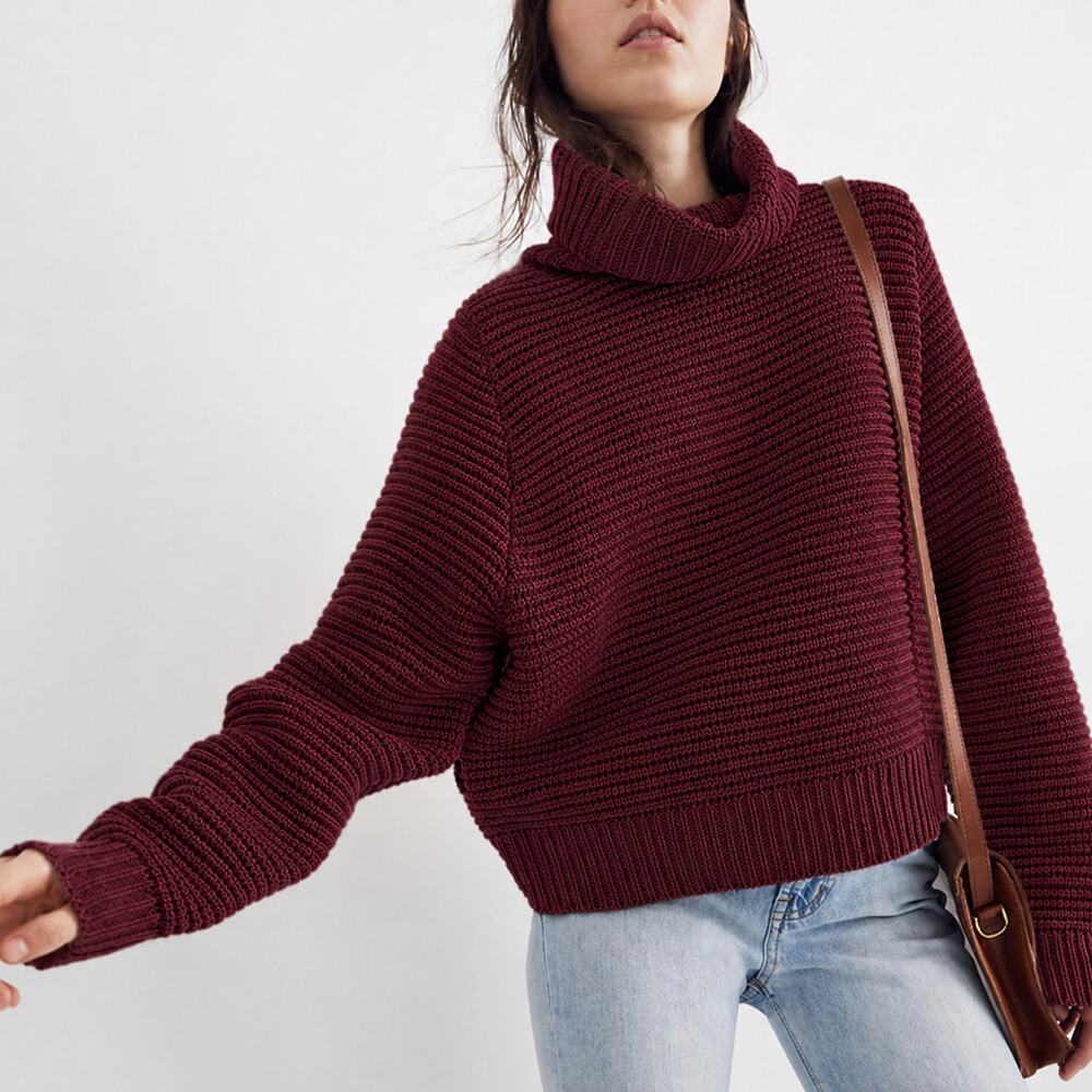 Madewell Side Button Cotton Wool Turtleneck Sweater Red K5807 Size XXS